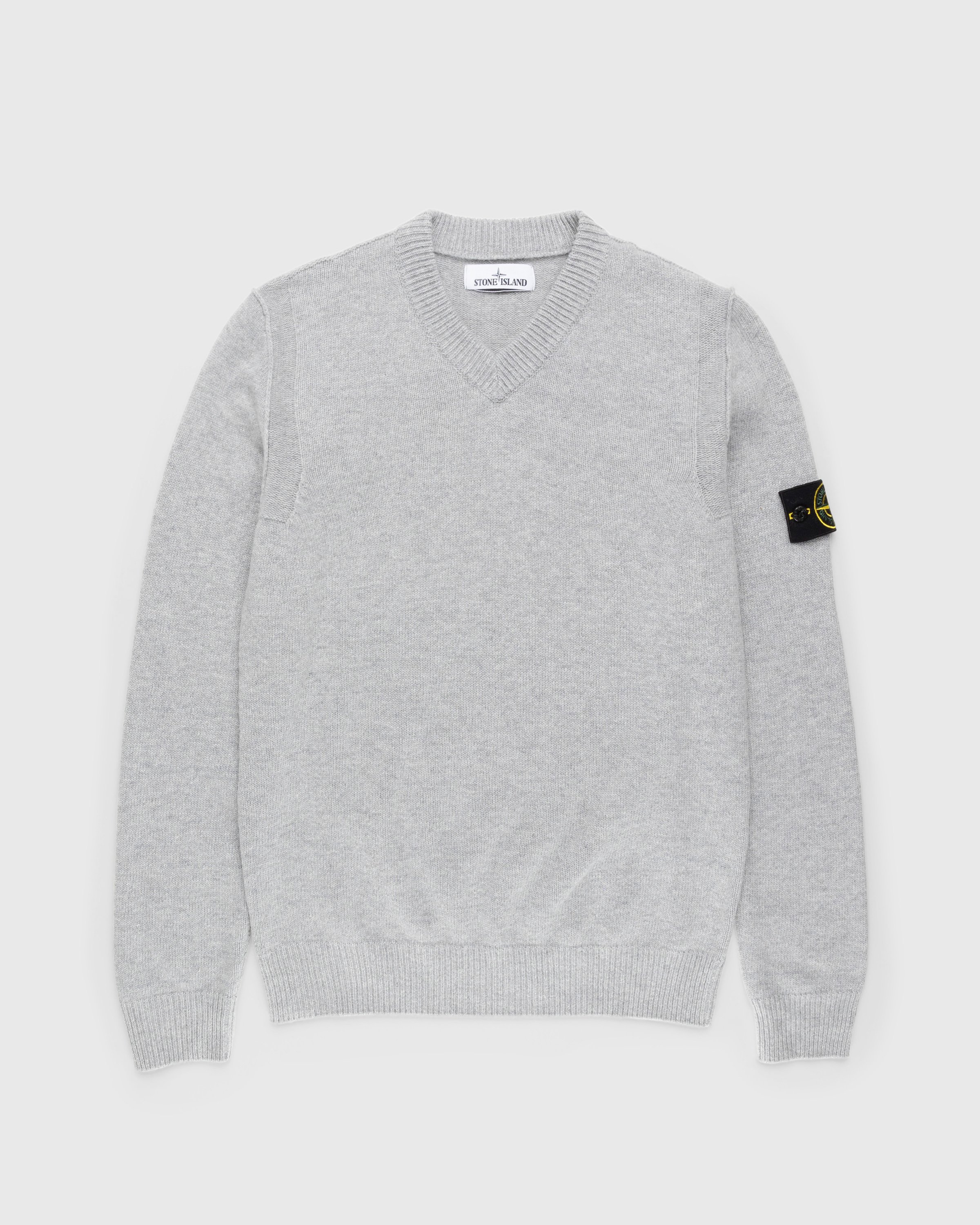 Stone Island - Wool V-Neck Sweater Pearl Grey - Clothing - Grey - Image 1