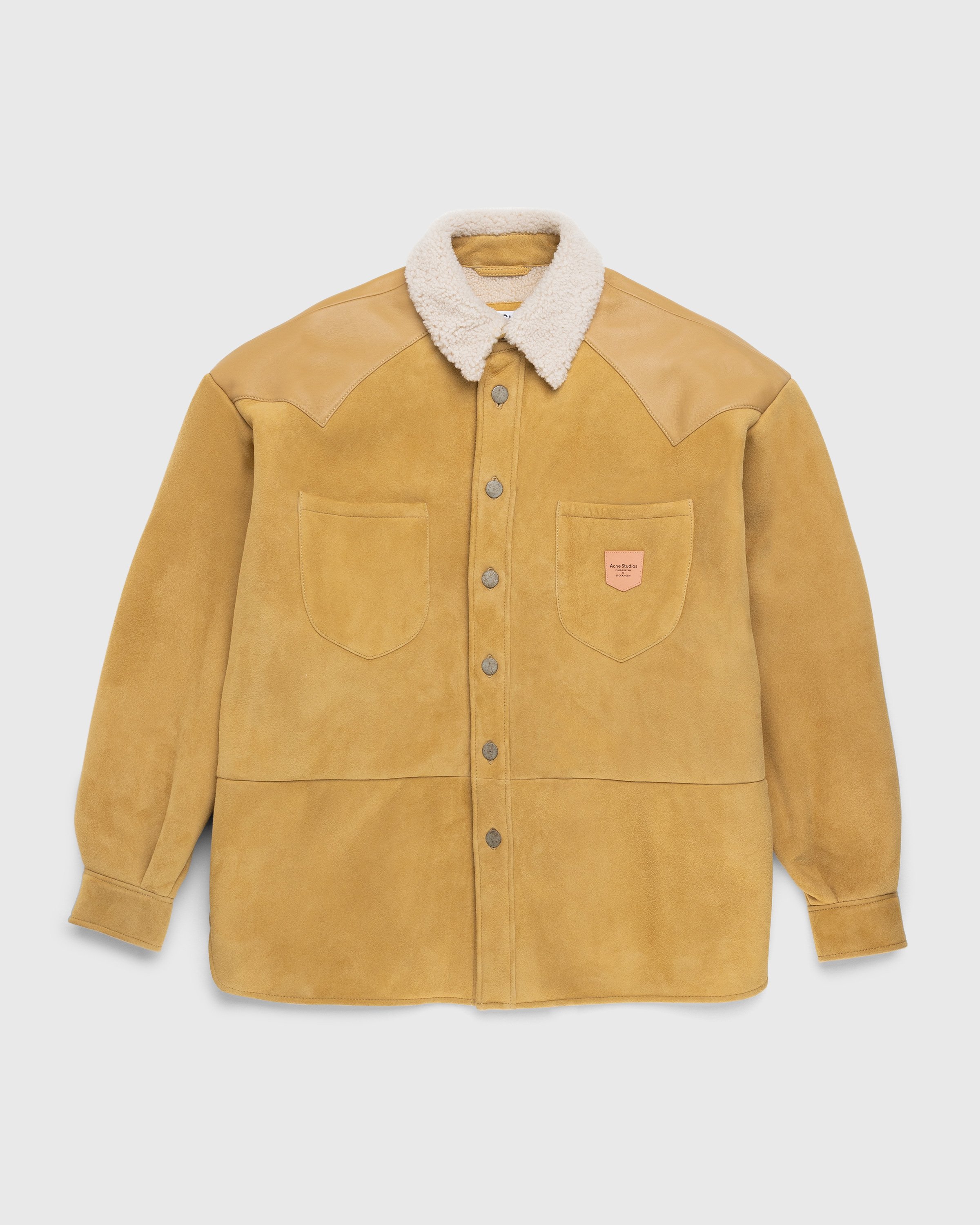 Acne Studios - Suede Leather Shearling Overshirt Straw Yellow - Clothing - Yellow - Image 1