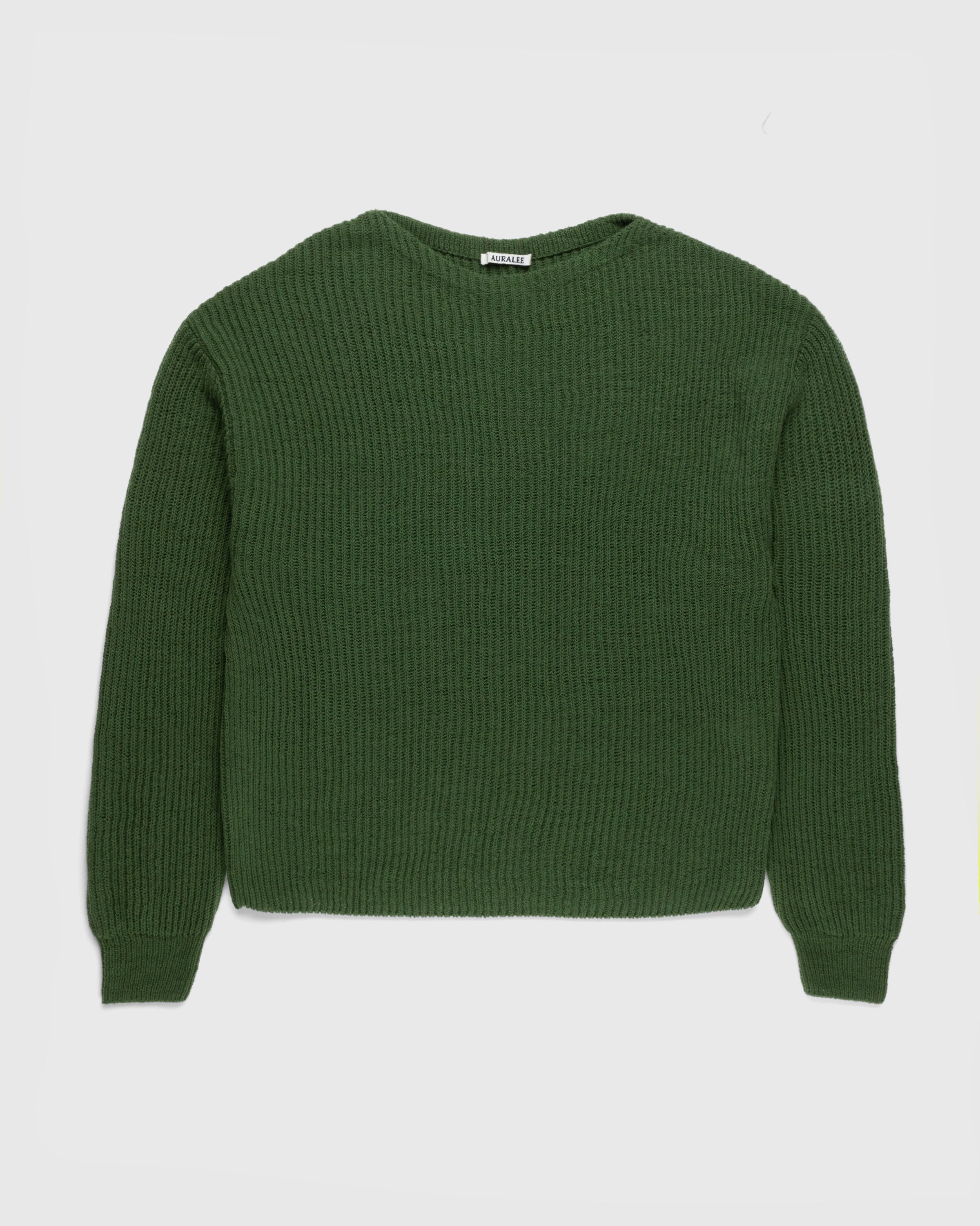 Auralee - Hard Twist Wool Rib Knit Boat Neck Pullover Green - Clothing - Green - Image 1