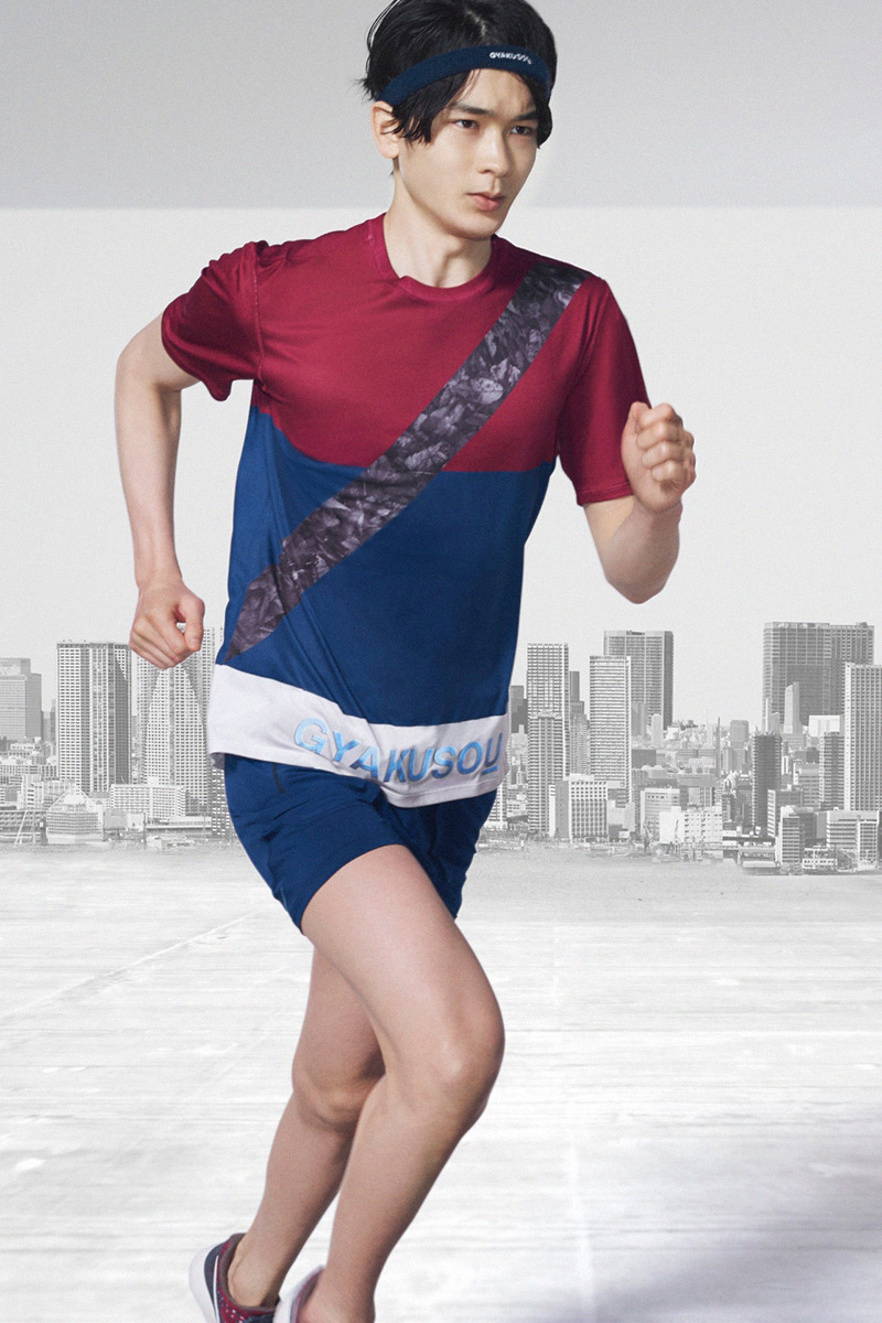 male model wearing GYAKUSOU Nike collaboration