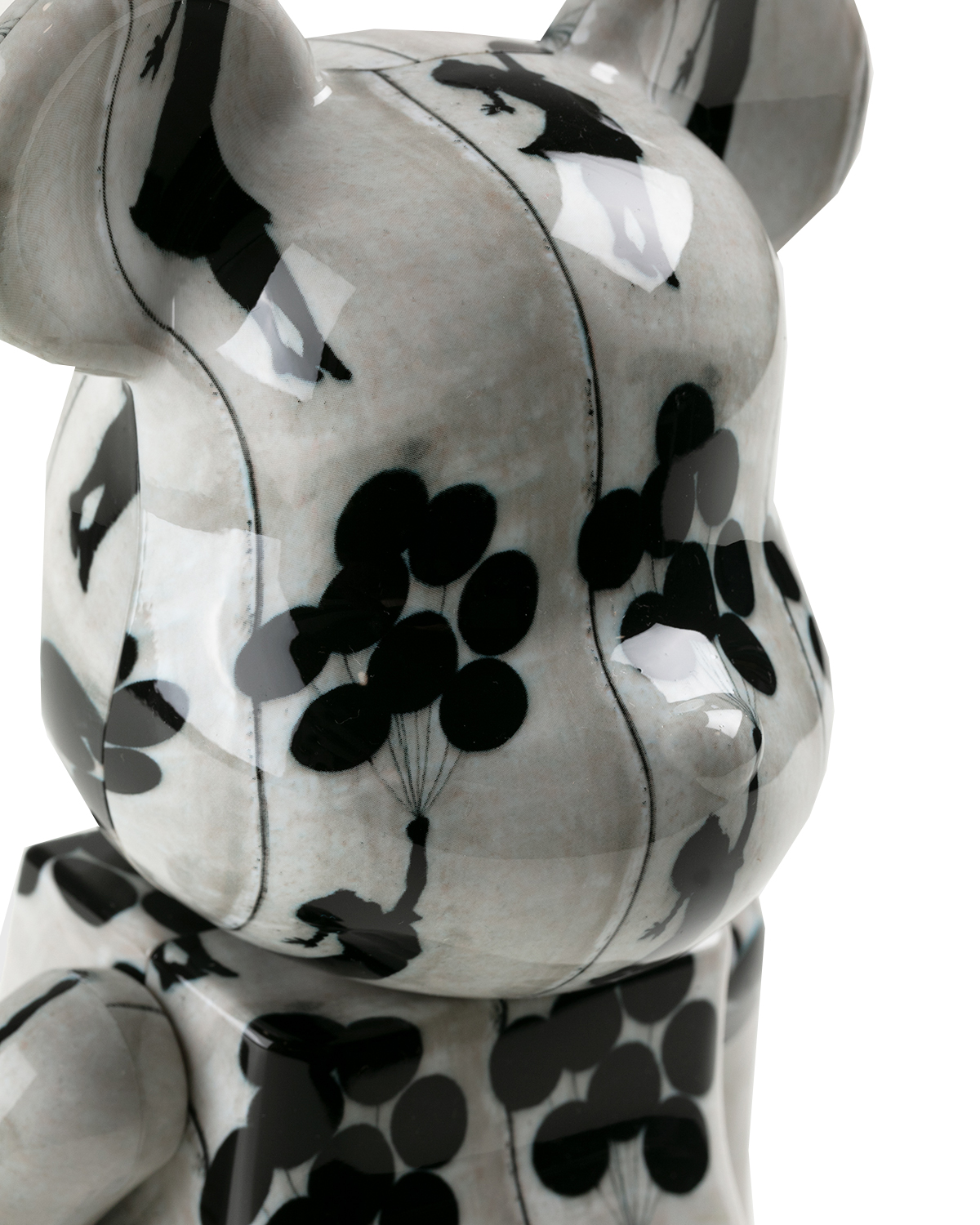 close up of bearbrick with black and white design