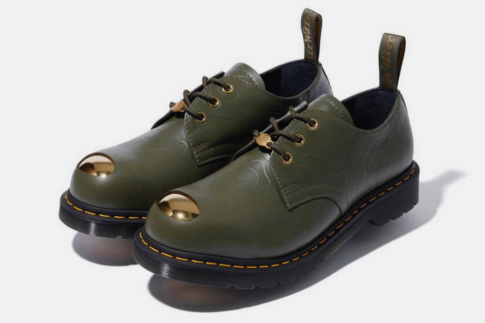 bape dr martens gold steel toe boots release date price info A Bathing Ape