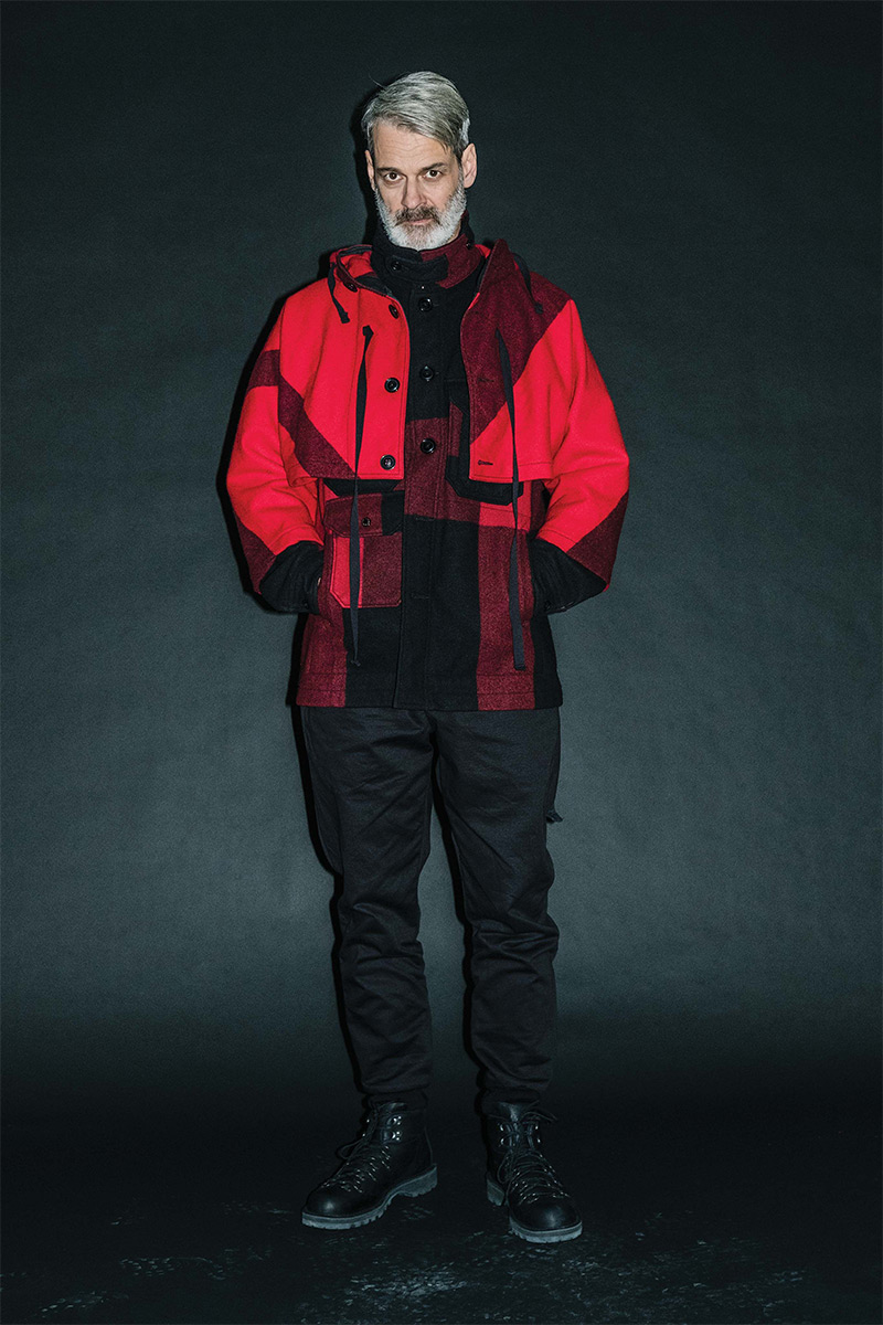 woolrich engineered garments red black collaboration