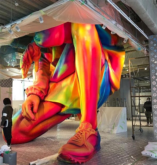 virgil abloh unveils 12-story technicolor sculpture in NYC for louis vuitton