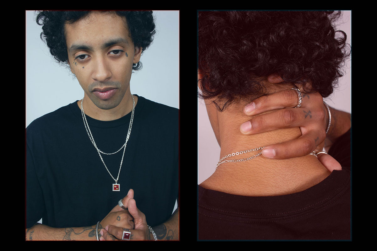 MAPLE fw19 silver jewelry on tatted model