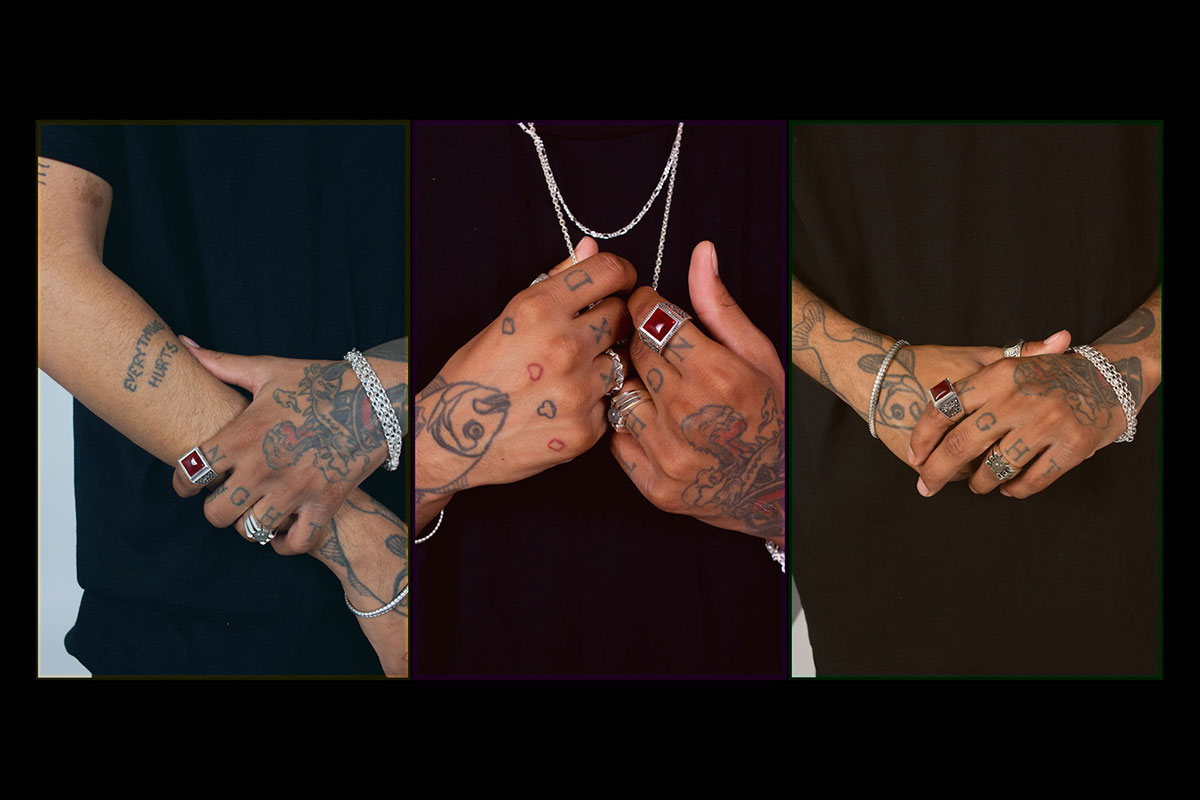 MAPLE fw19 silver jewelry on tatted model