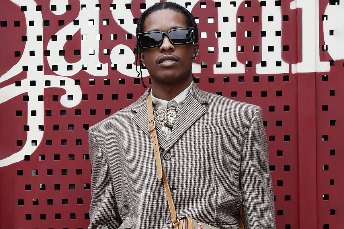 asap rocky wears shades and blazer at Gucci Milan fashion week