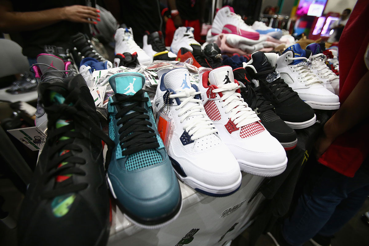 Air Jordan sneakers lined up