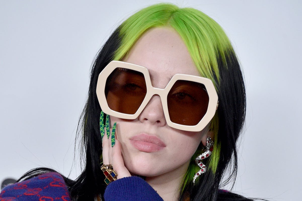 Billie Eilish green hair sunglasses