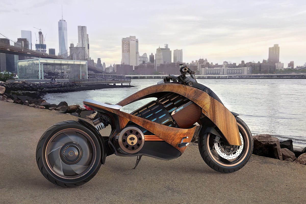 Newron Motors EV-1 Wooden Electric Motorcycle