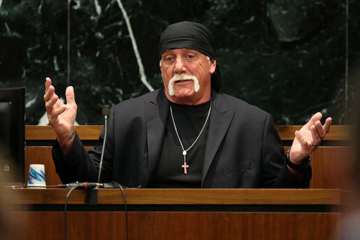 Hulk Hogan testifies in court during his trial against Gawker Media