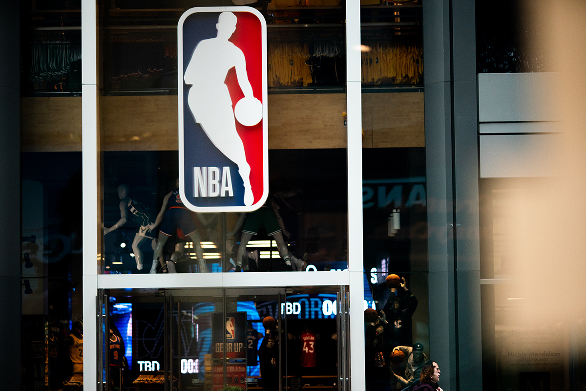 NBA logo is shown at the 5th Avenue NBA store