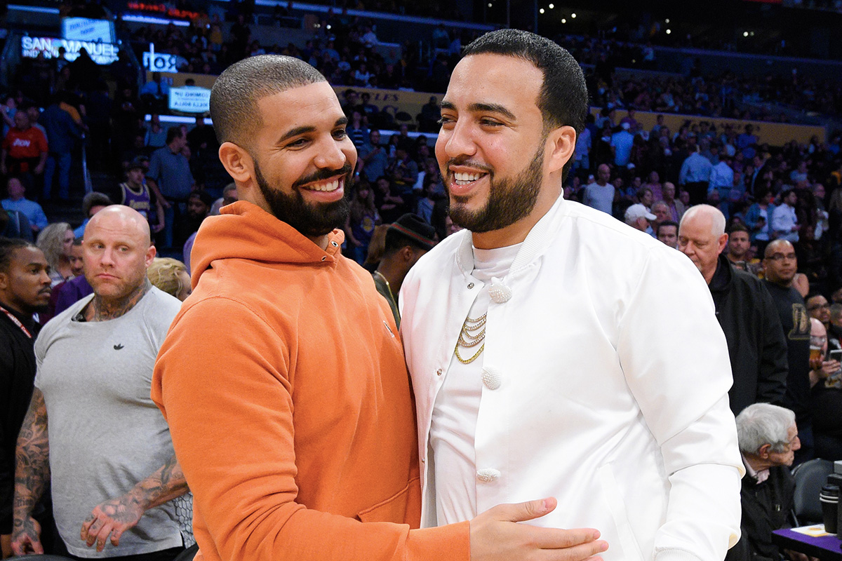 Drake and French Montana hugging court-side