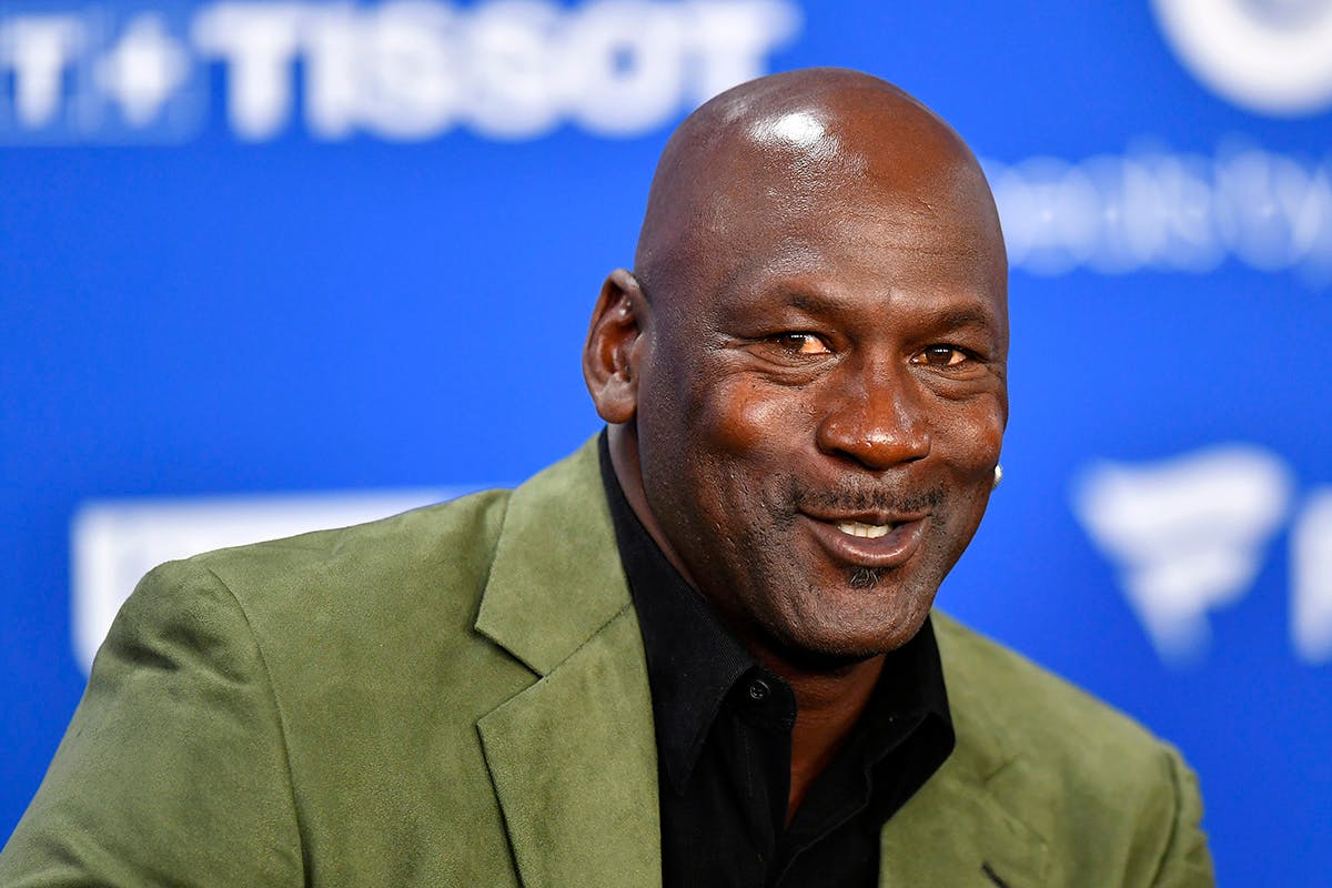 Michael Jordan attends a press conference before the NBA Paris Game match