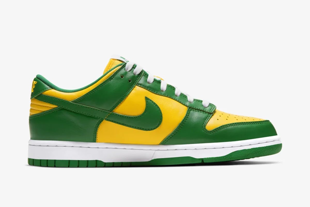 Nike SB Dunk Low Brazil yellow green and white product shot