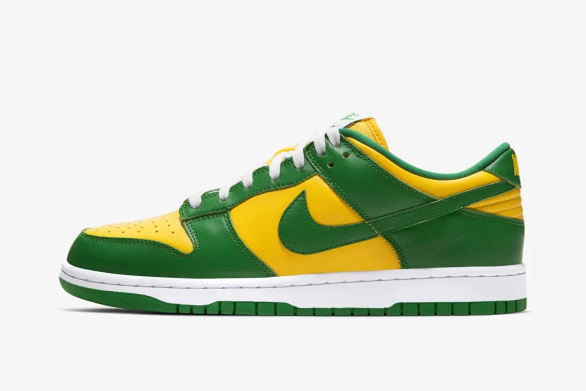 Nike SB Dunk Low Brazil yellow green and white product shot