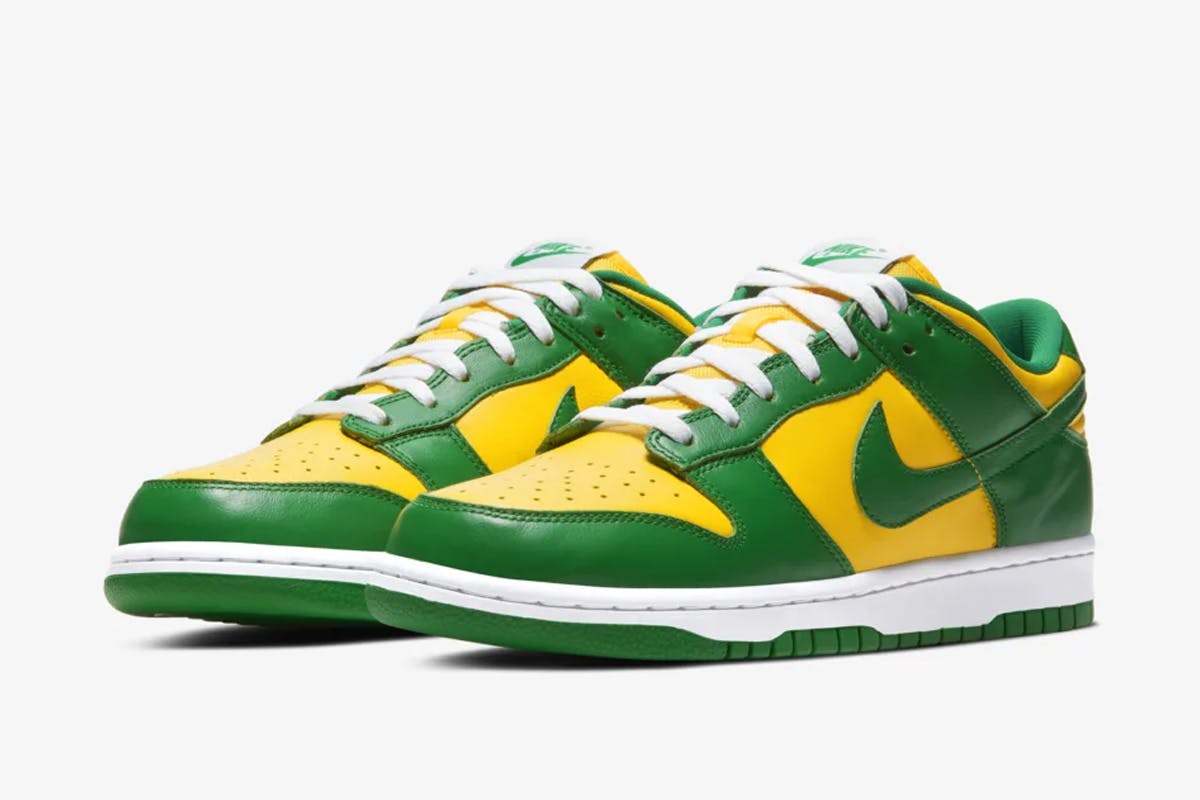 Nike SB Dunk Low Brazil yellow green and white product shot