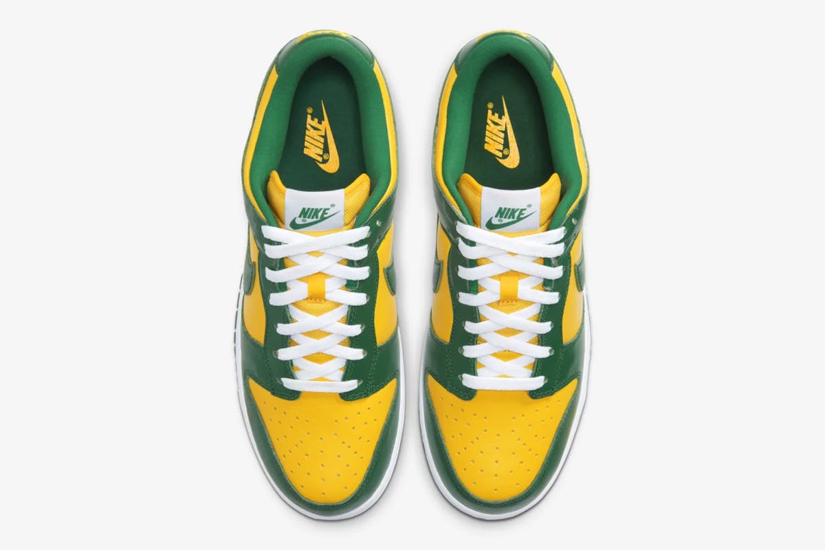 Nike SB Dunk Low Brazil yellow green and white product shot