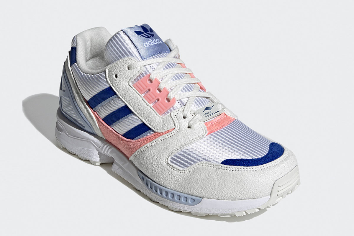 blue white and pink adidas ZX 8000 sneaker product shot