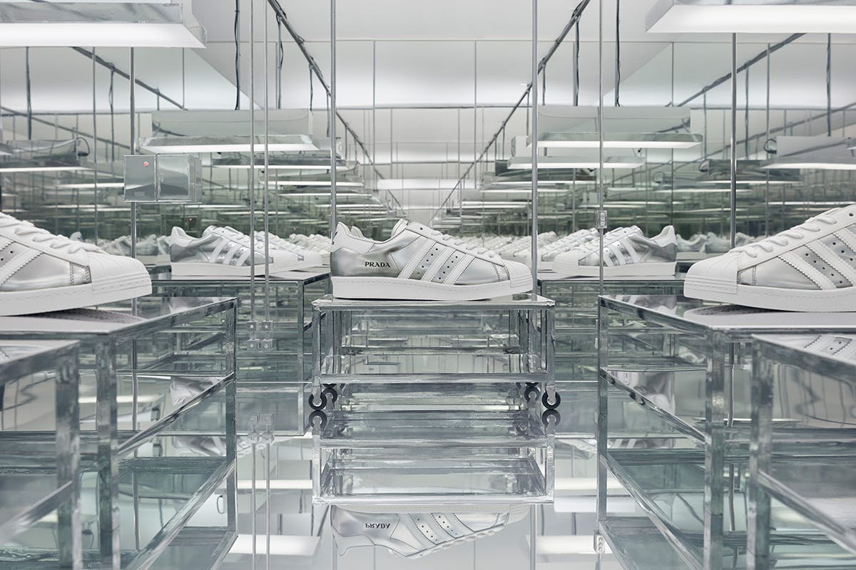 Prada adidas originals superstar in white and silver