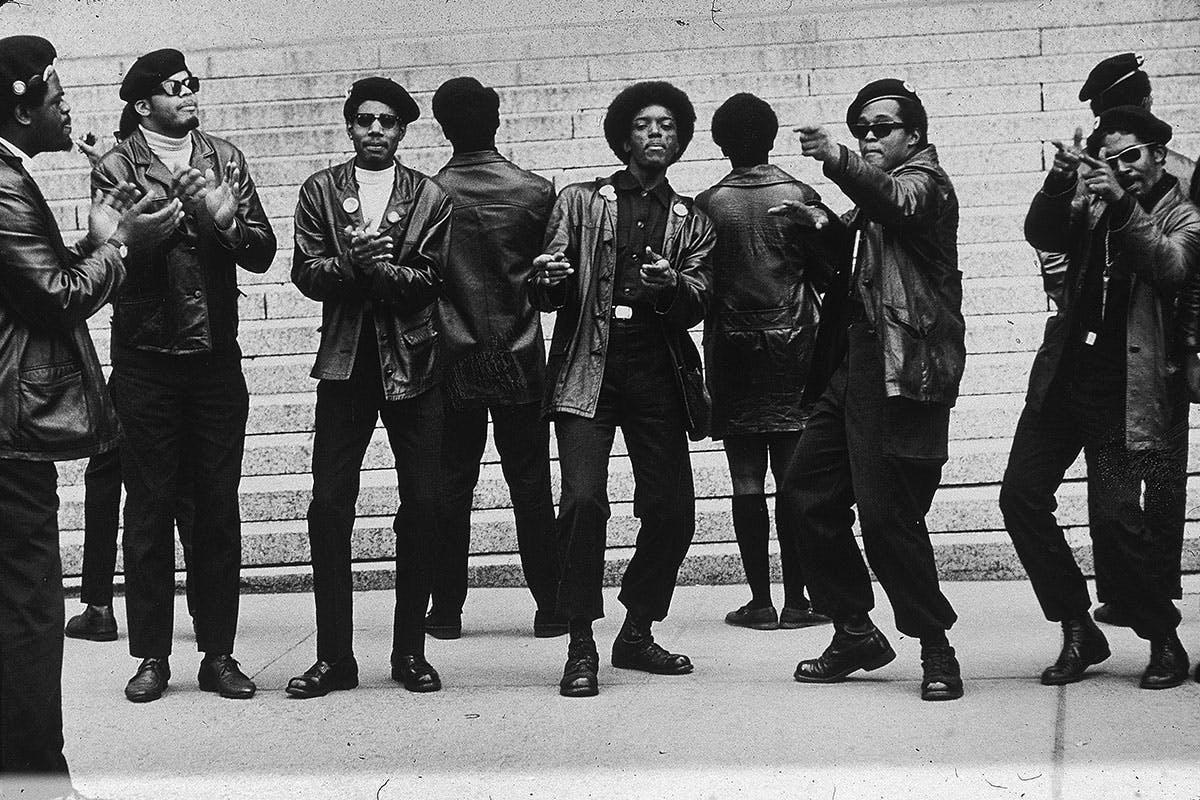 Members of the Black Panther party demonstrate outside the Criminal Courts Building