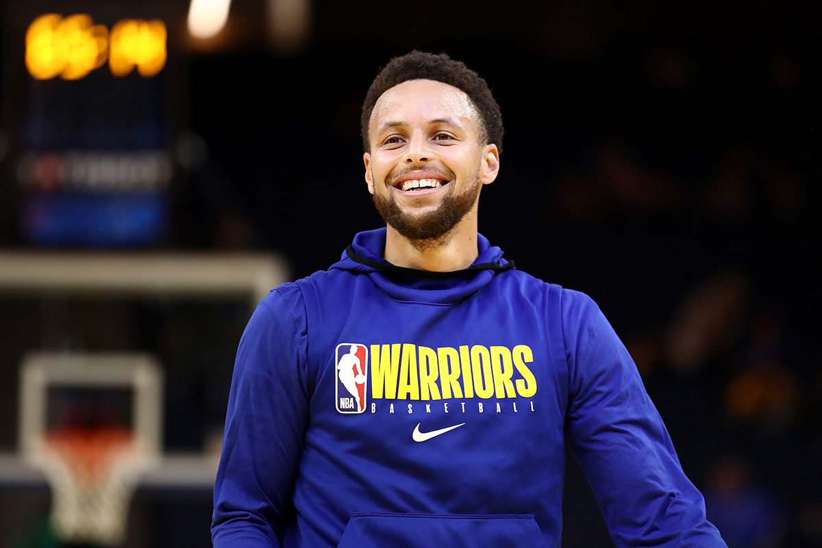 Stephen Curry #30 of the Golden State Warriors warms up before their game against the Toronto Raptors at Chase Center on March 05, 2020