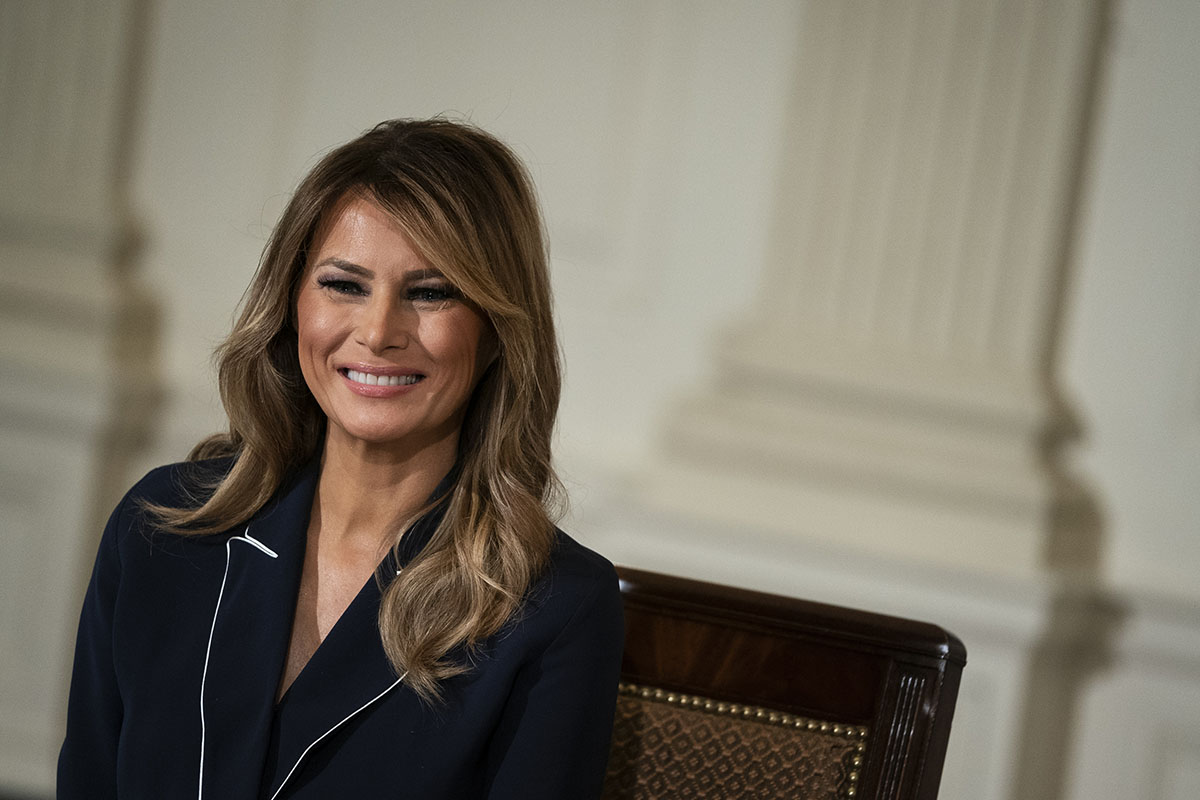 First lady Melania Trump attends a meeting of the President's Task Force