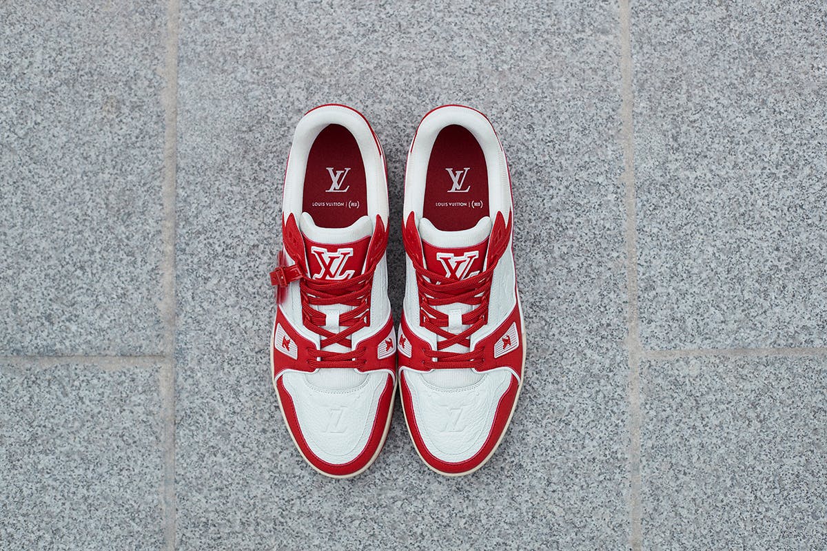 White Red LV Mid Top Trainer Sneaker