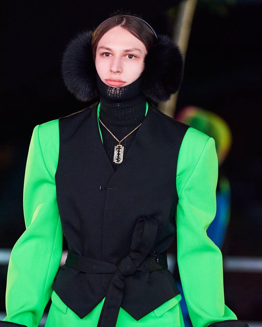 Bella Hadid Wears a Louis Vuitton Neon Vest by Virgil Abloh