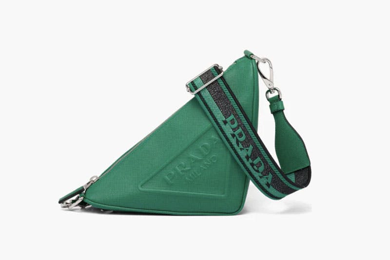 Prada Triangle Logo Zip Crossbody Bag Leather Small Green