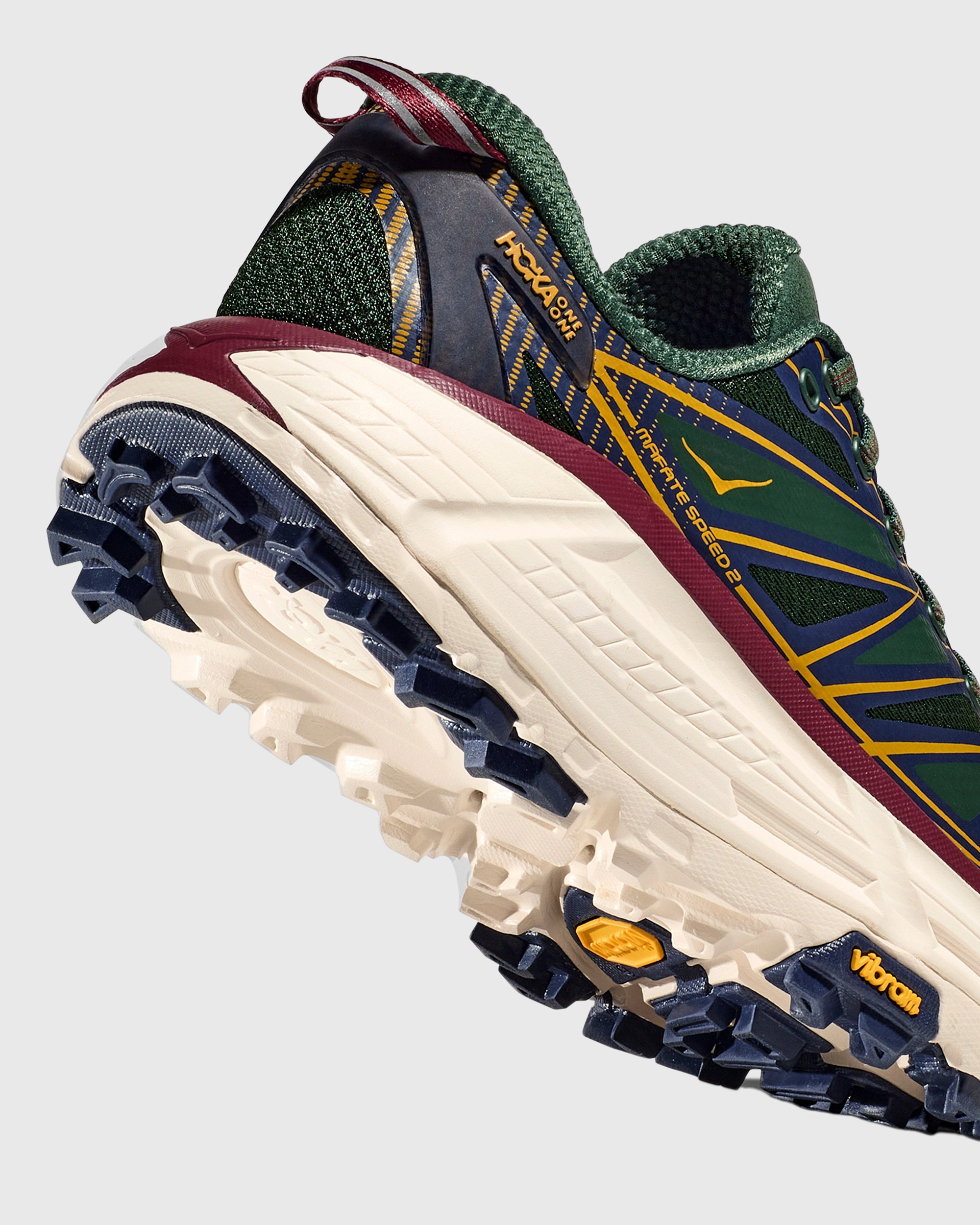 hoka branded shoes, green shoes, trail running shoes