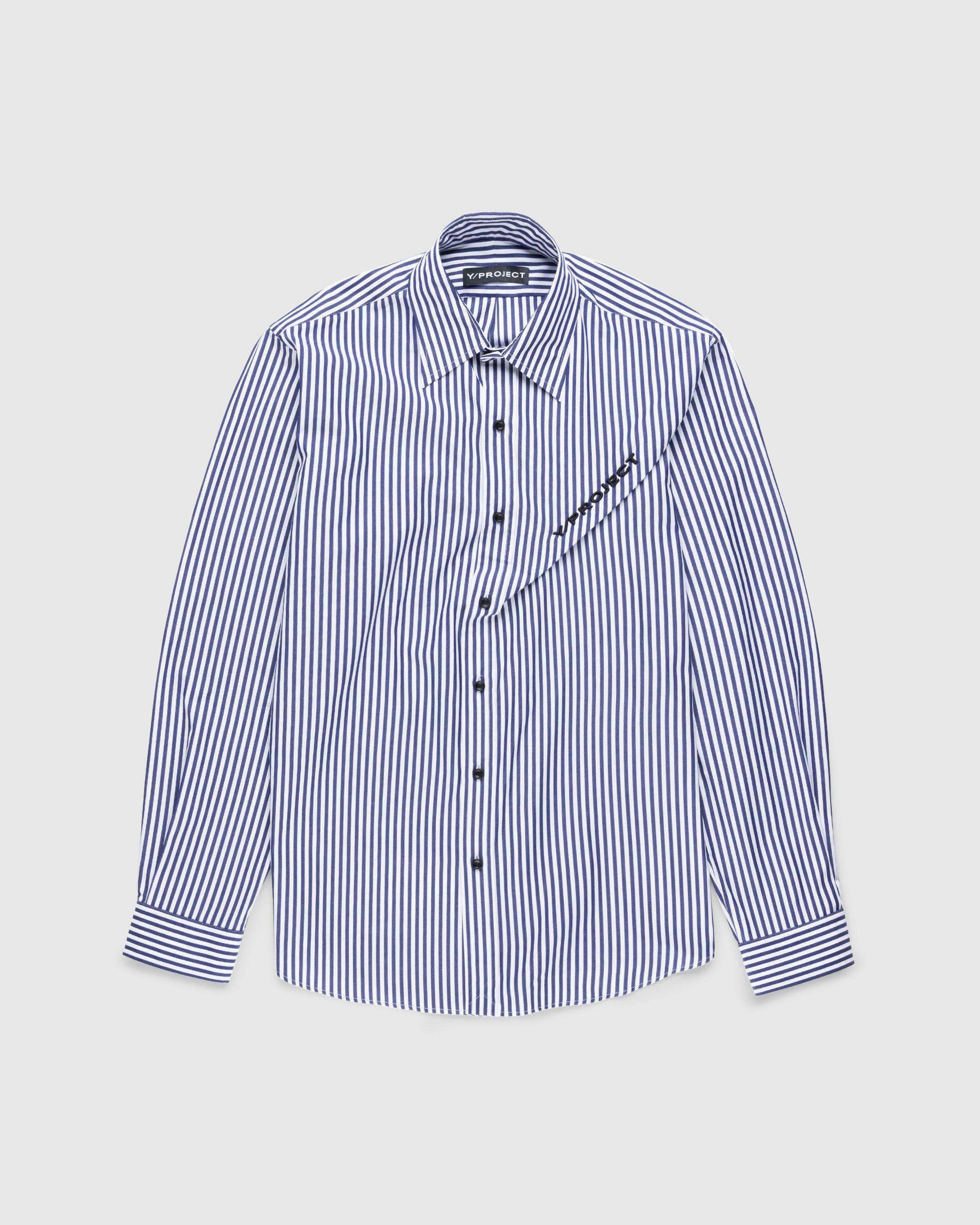 Y/Project - Pinched Logo Stripe Shirt Navy/White - Clothing - Blue - Image 1