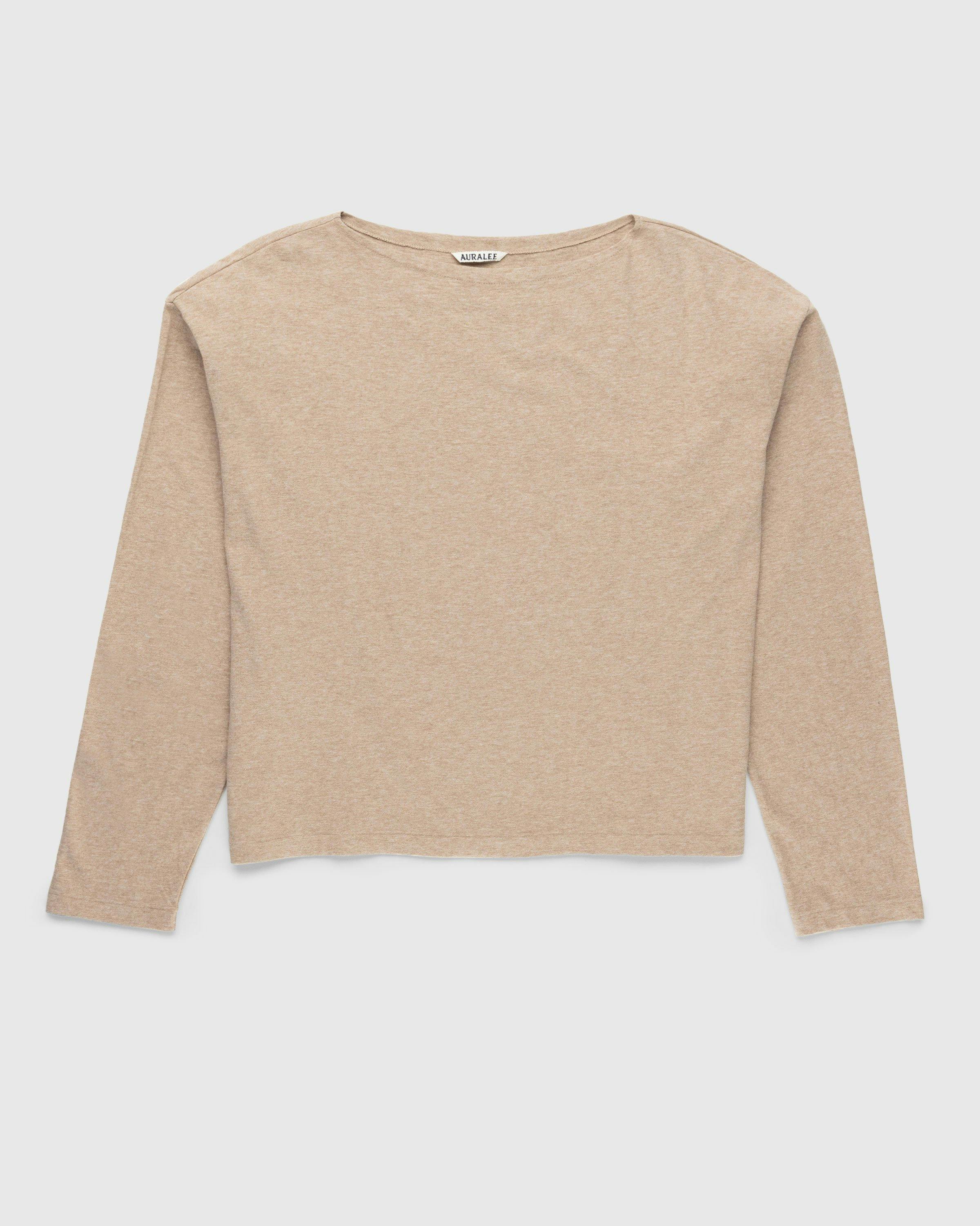 Auralee - Hard Twist Cotton Cashmere Boat Neck Longsleeve Tee Beige - Clothing - Beige - Image 1