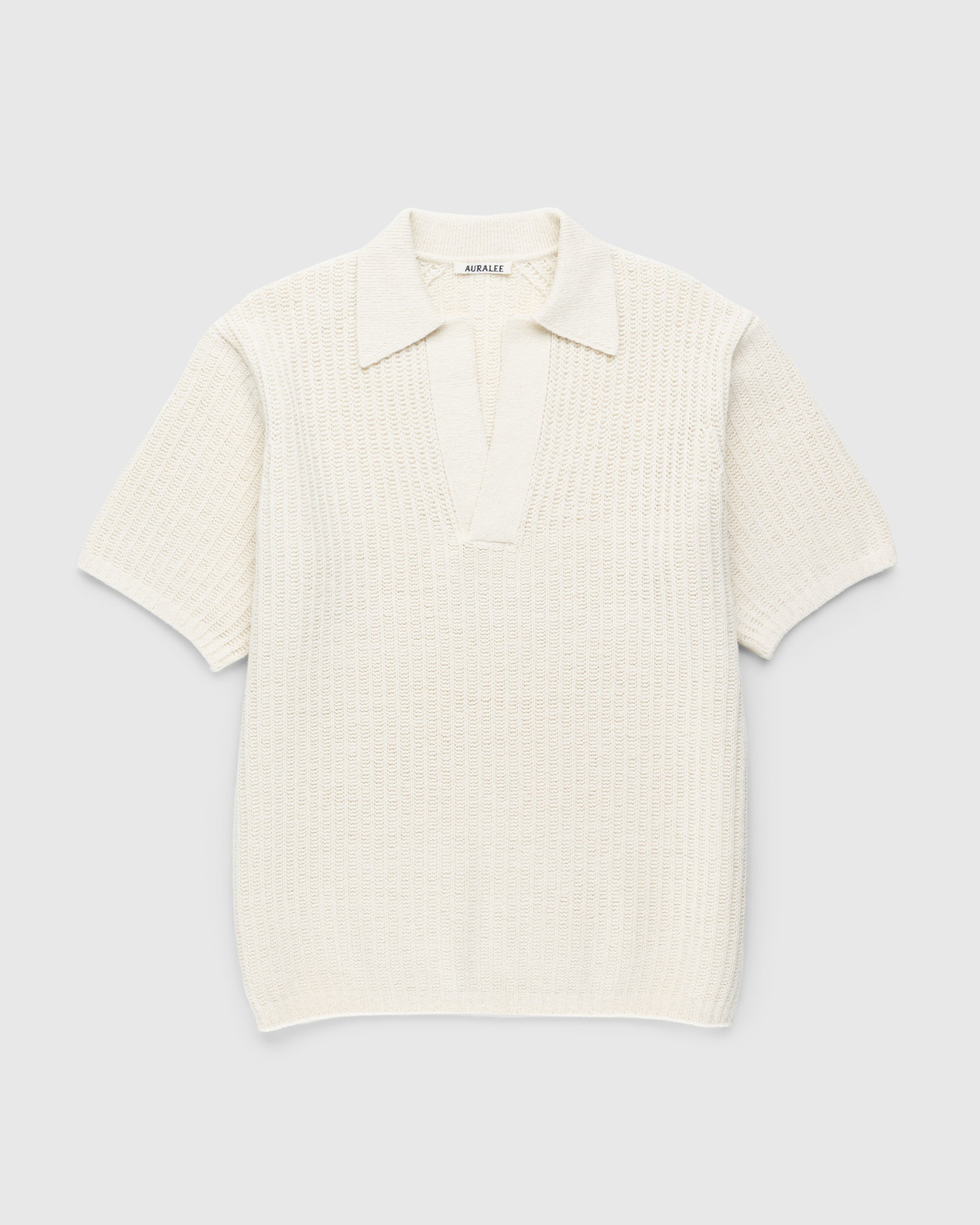 Auralee - Brushed Cotton Wool Rib Knit Skipper Polo White - Clothing - White - Image 1