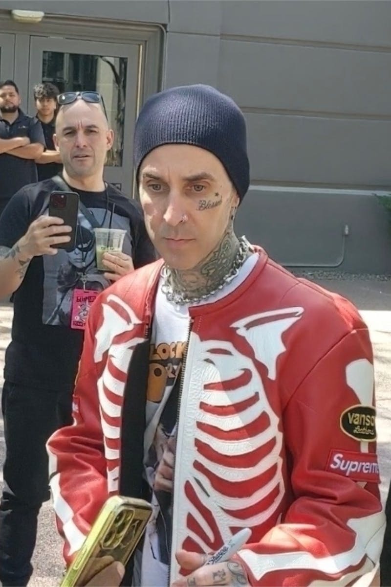 Travis Barker Wears FW17 Supreme Vanson Leather Bones Jacket