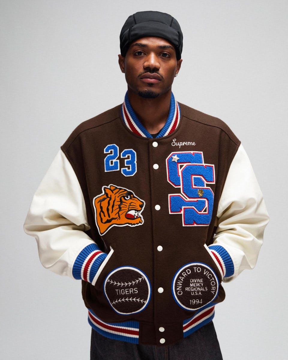 Supreme Woven Leather Varsity Jacket