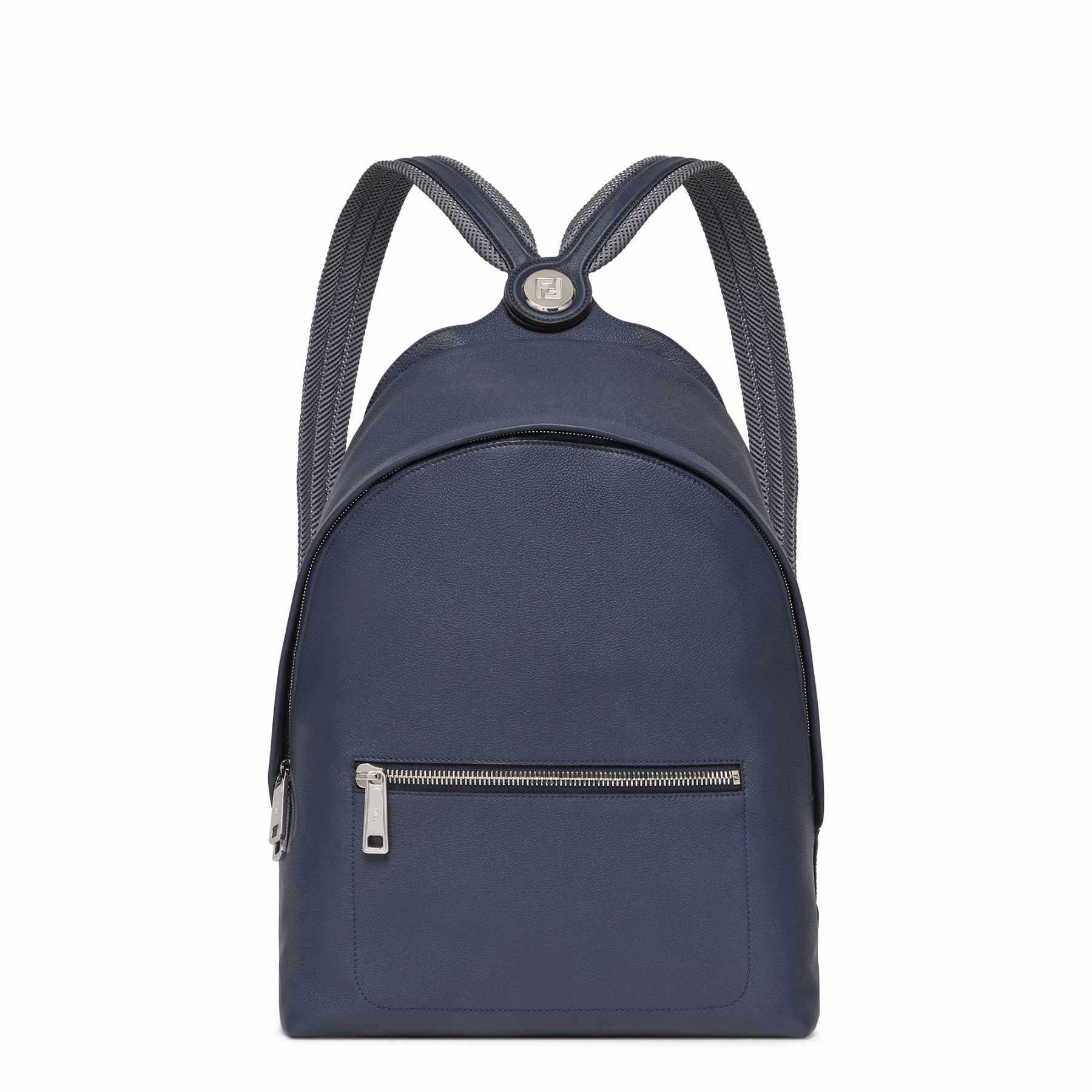 A product photo of Fendi's Chiodo Backpack in navy grain leather