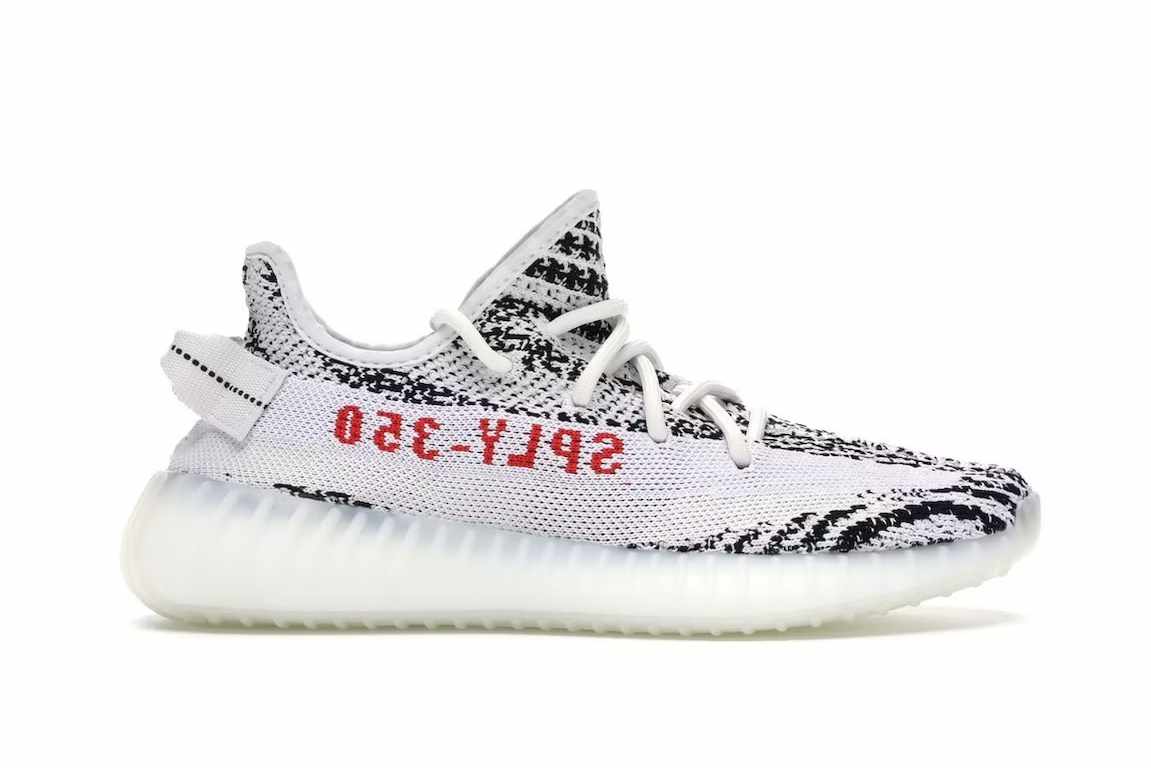 A photo of the adidas YEEZY Boost 350 v2 in the Zebra colorway