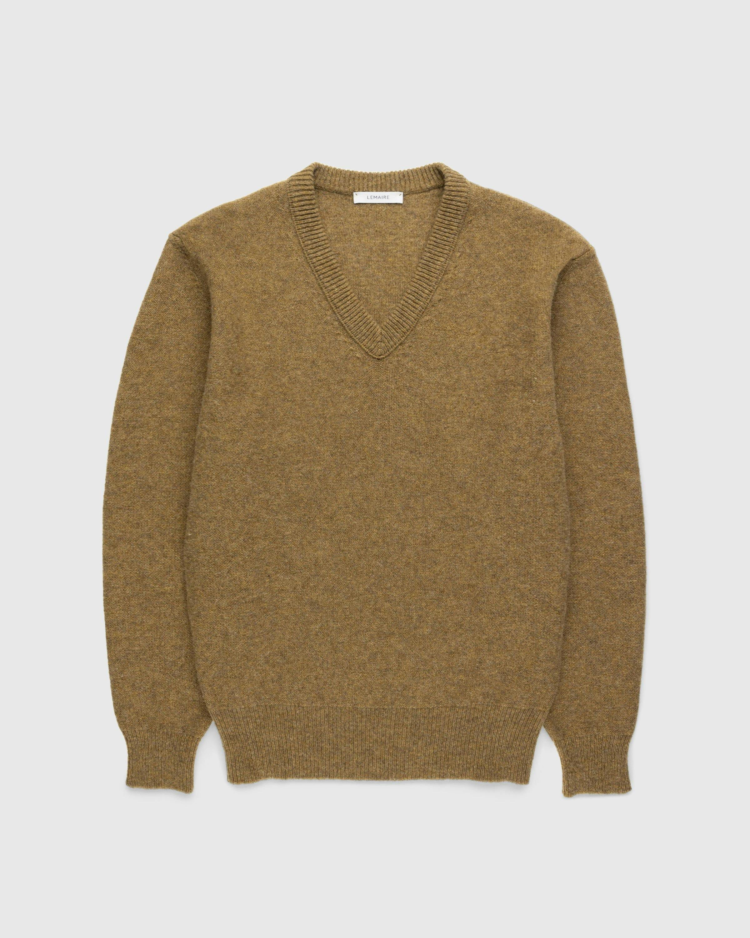 Lemaire - Wool V-Neck Sweater Dark Mustard - Clothing - Yellow - Image 1