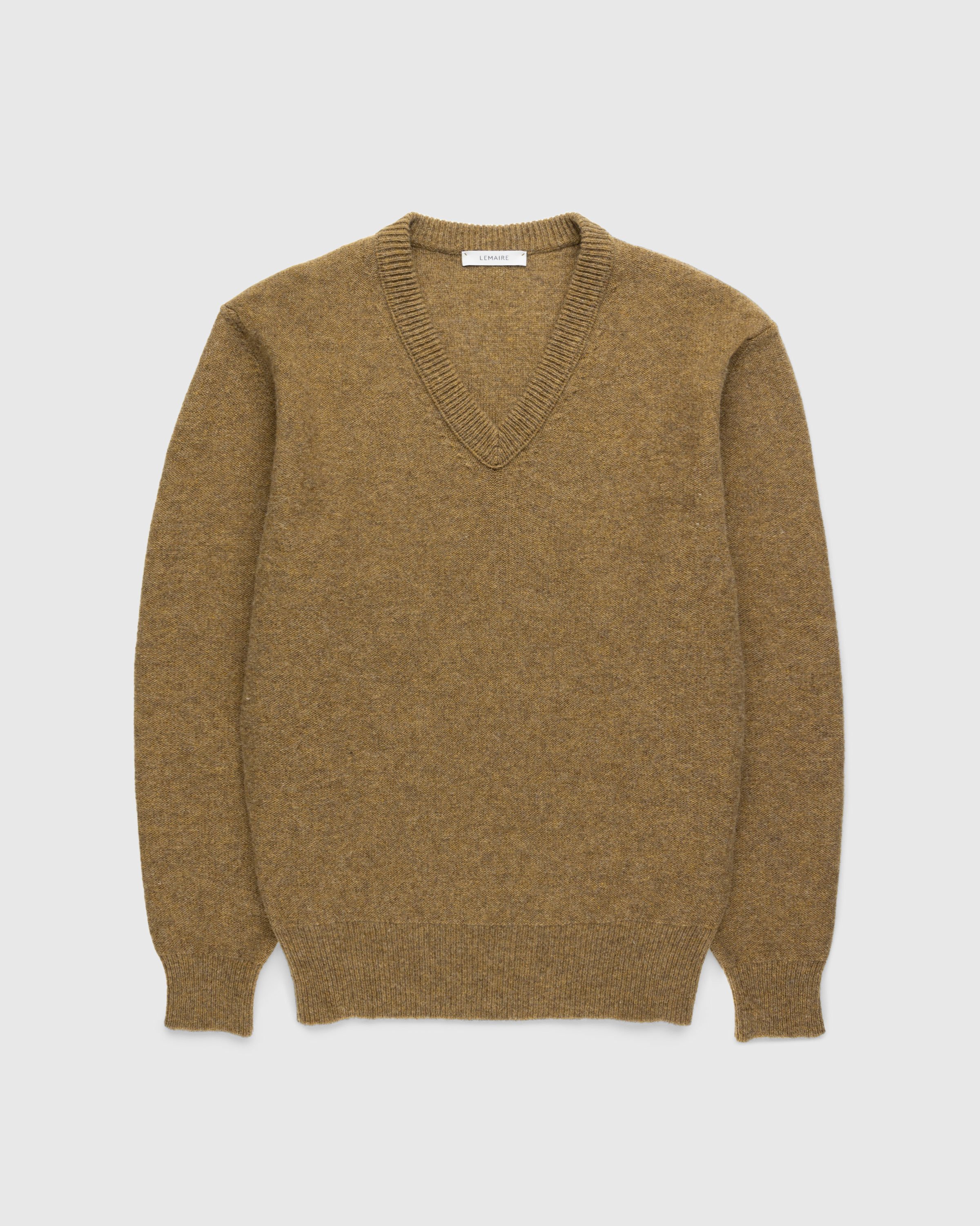 Lemaire - Wool V-Neck Sweater Dark Mustard - Clothing - Yellow - Image 1