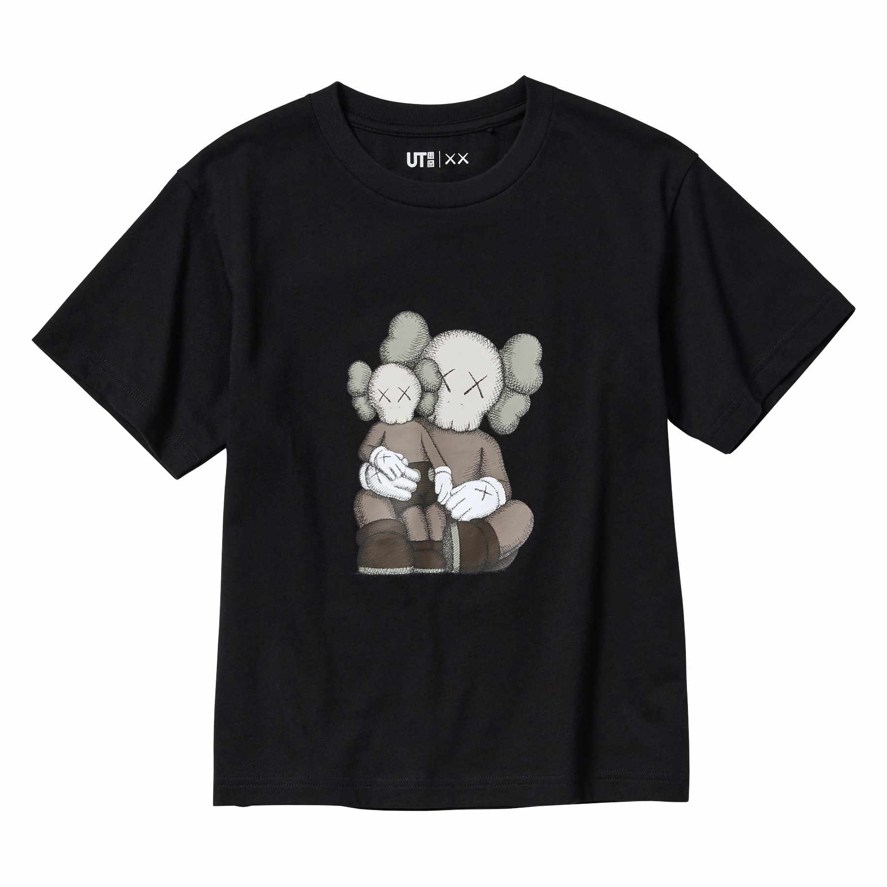 A black KAWS x UNIQLO T-shirt printed with a 'What Party" artwork
