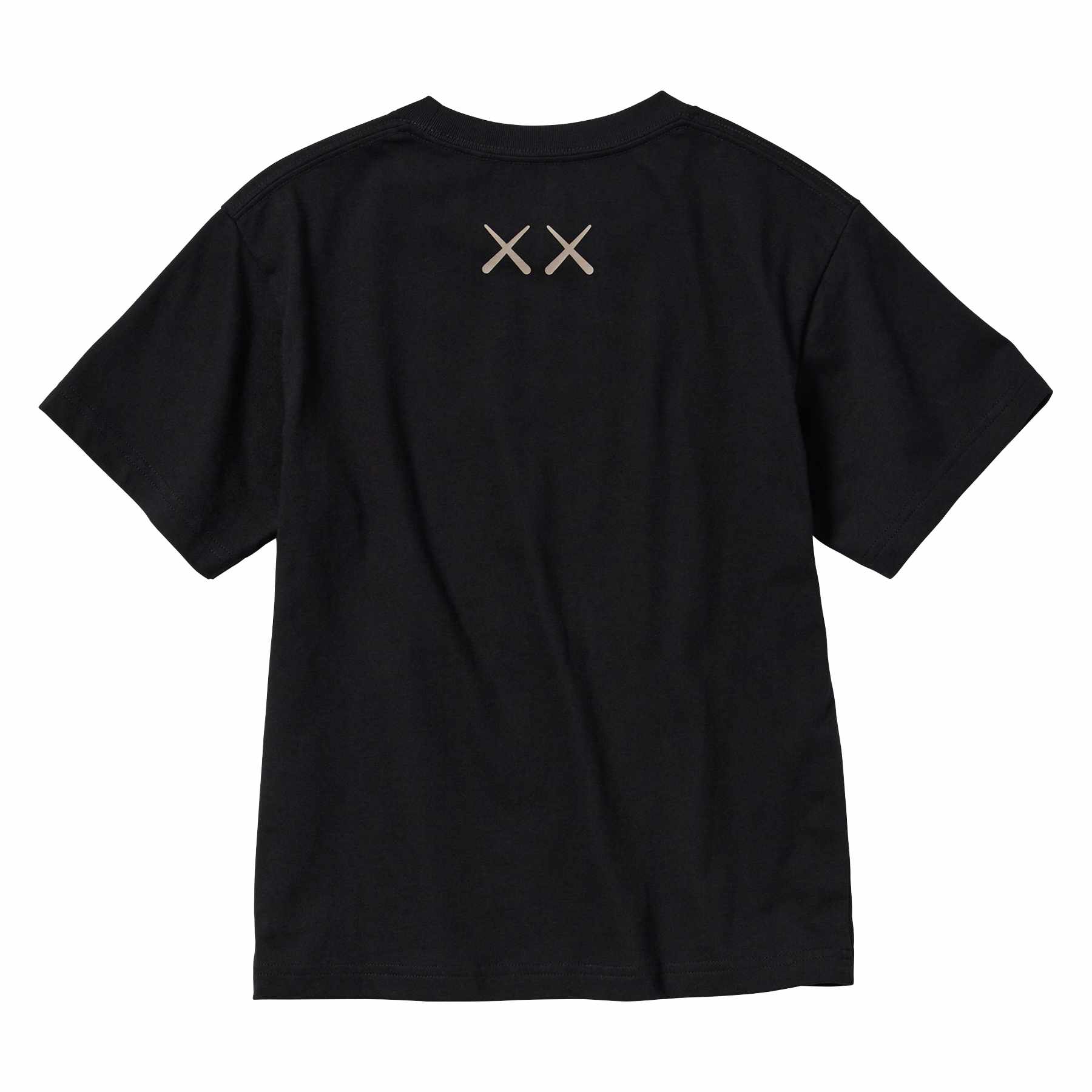A black KAWS x UNIQLO T-shirt printed with a 'What Party" artwork