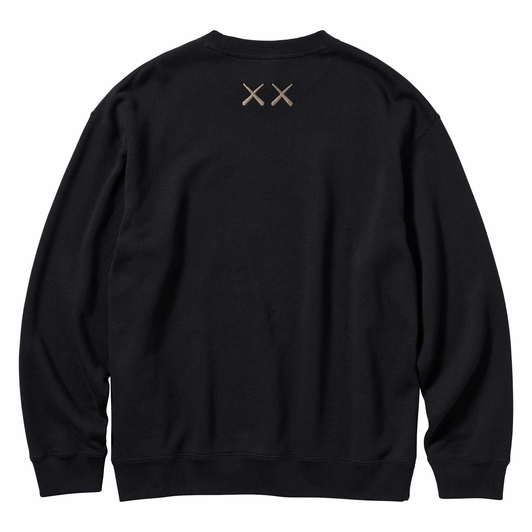 A black KAWS x UNIQLO sweater printed with a 'What Party" artwork