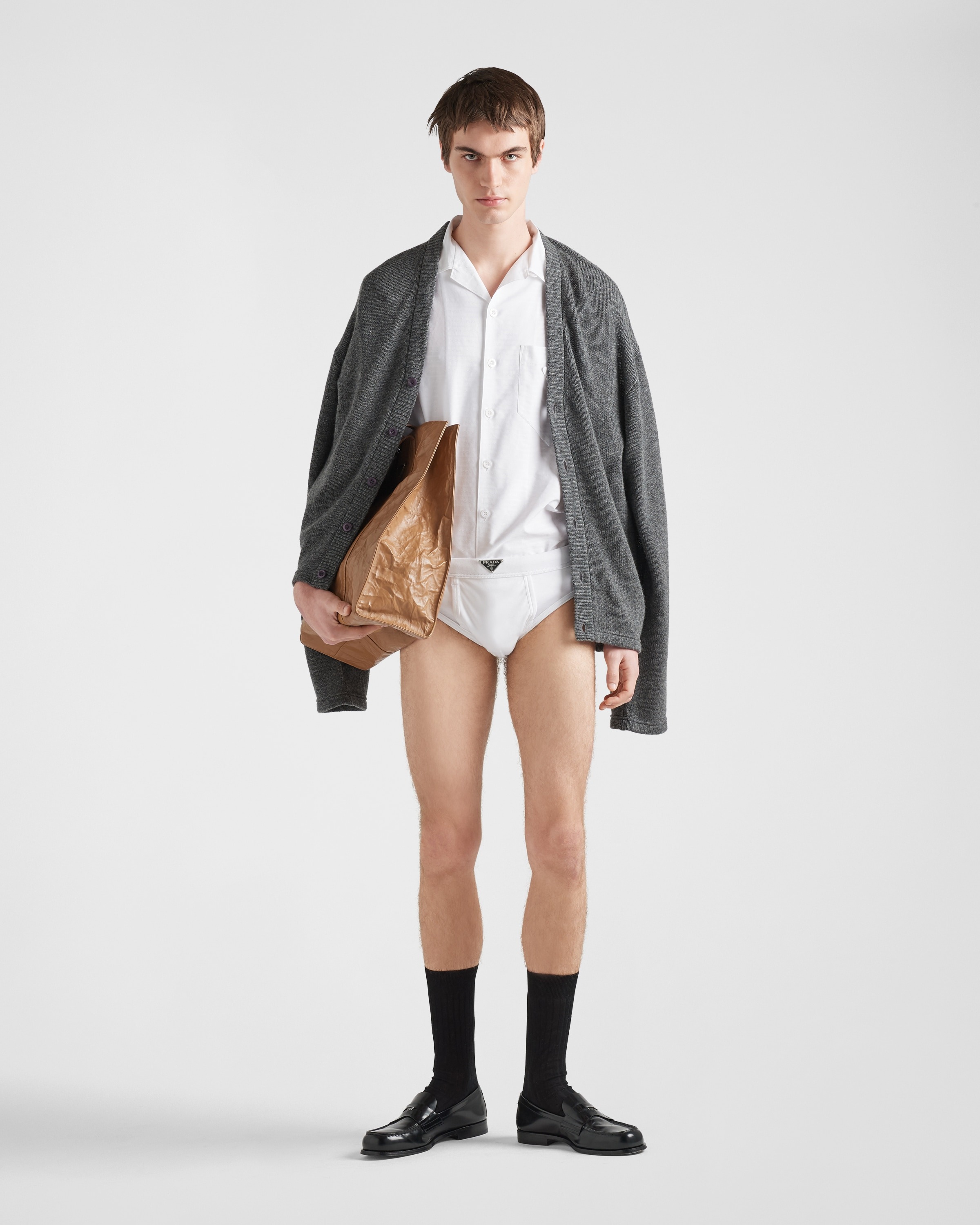 A male model wears Prada's $650 cotton underwear