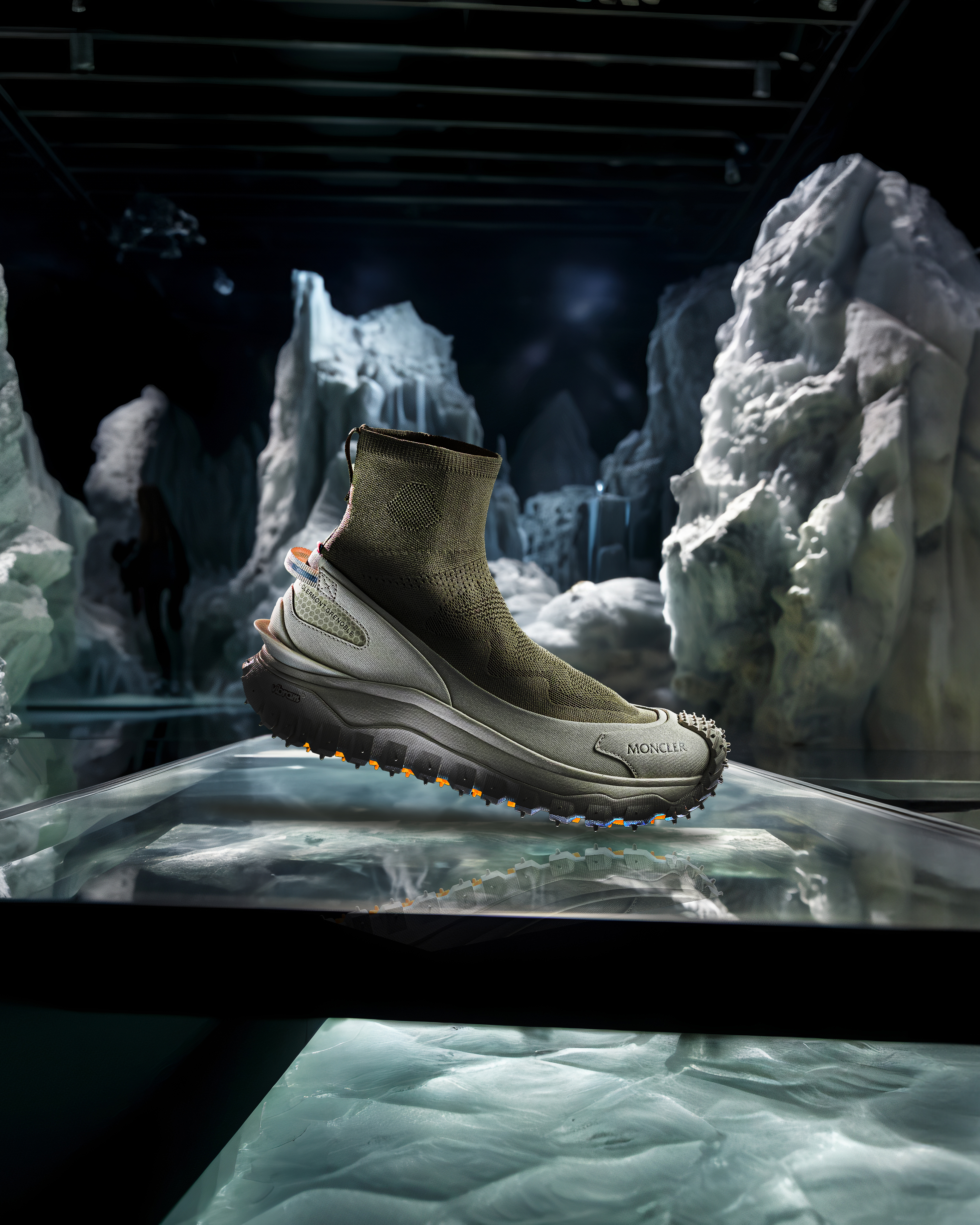 An AI-generated photograph of the Salehe Bembury x Moncler Fall/Winter 2023 shoe