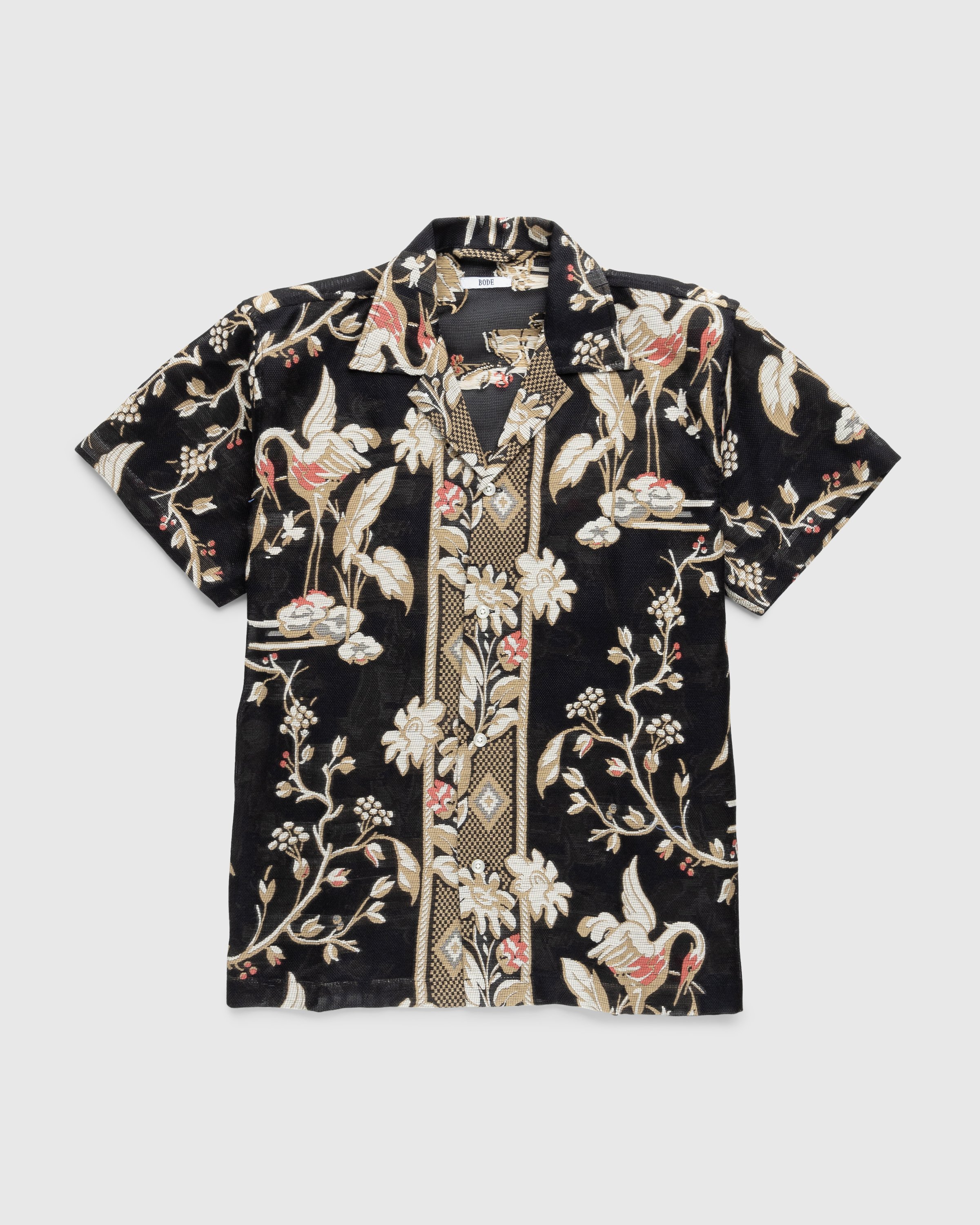 Bode - Sheer Cranes Shortsleeve Shirt - Clothing - Black - Image 1