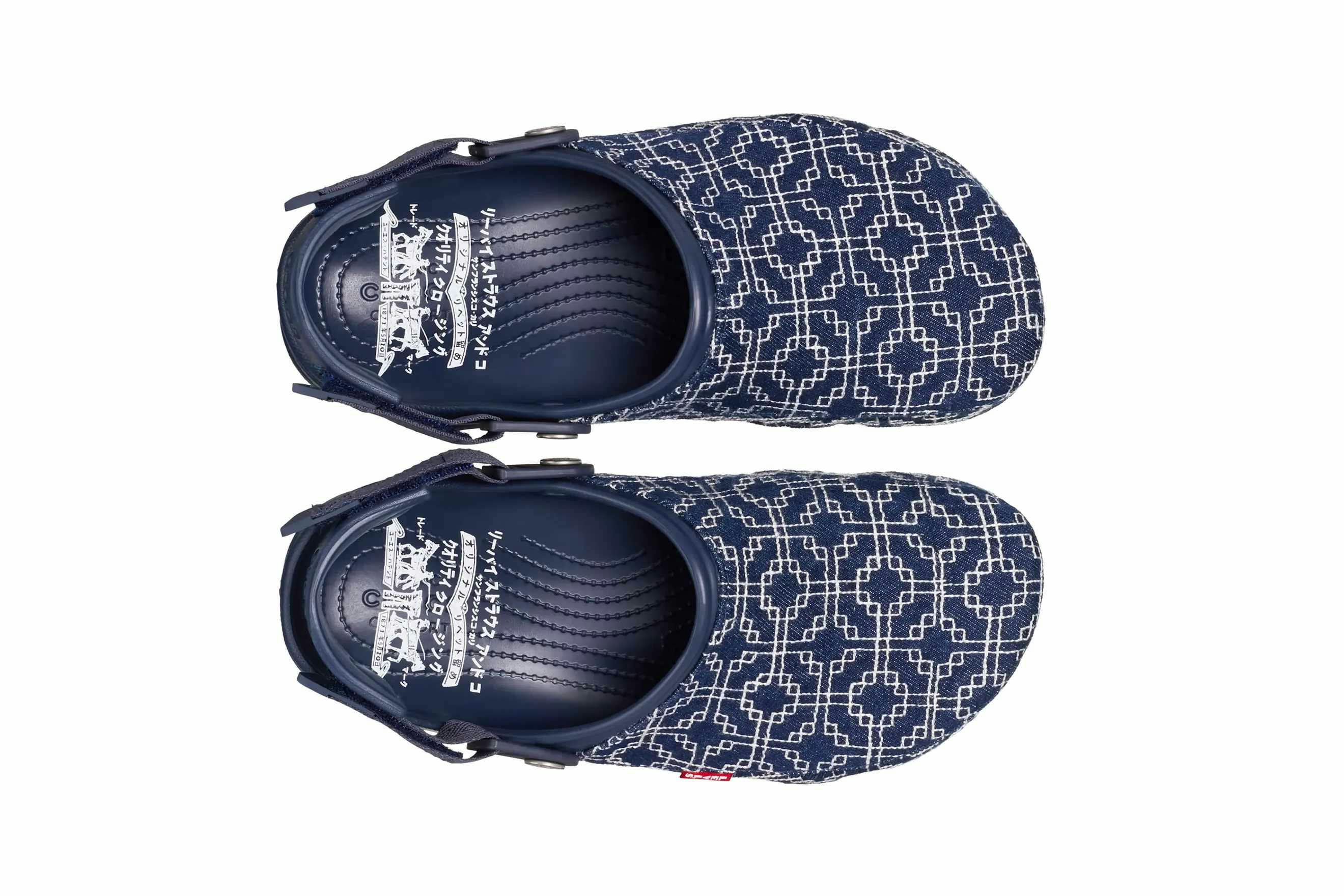 Levi's & Crocs' collaborative sashiko denim All-Terrain clog in dark indigo