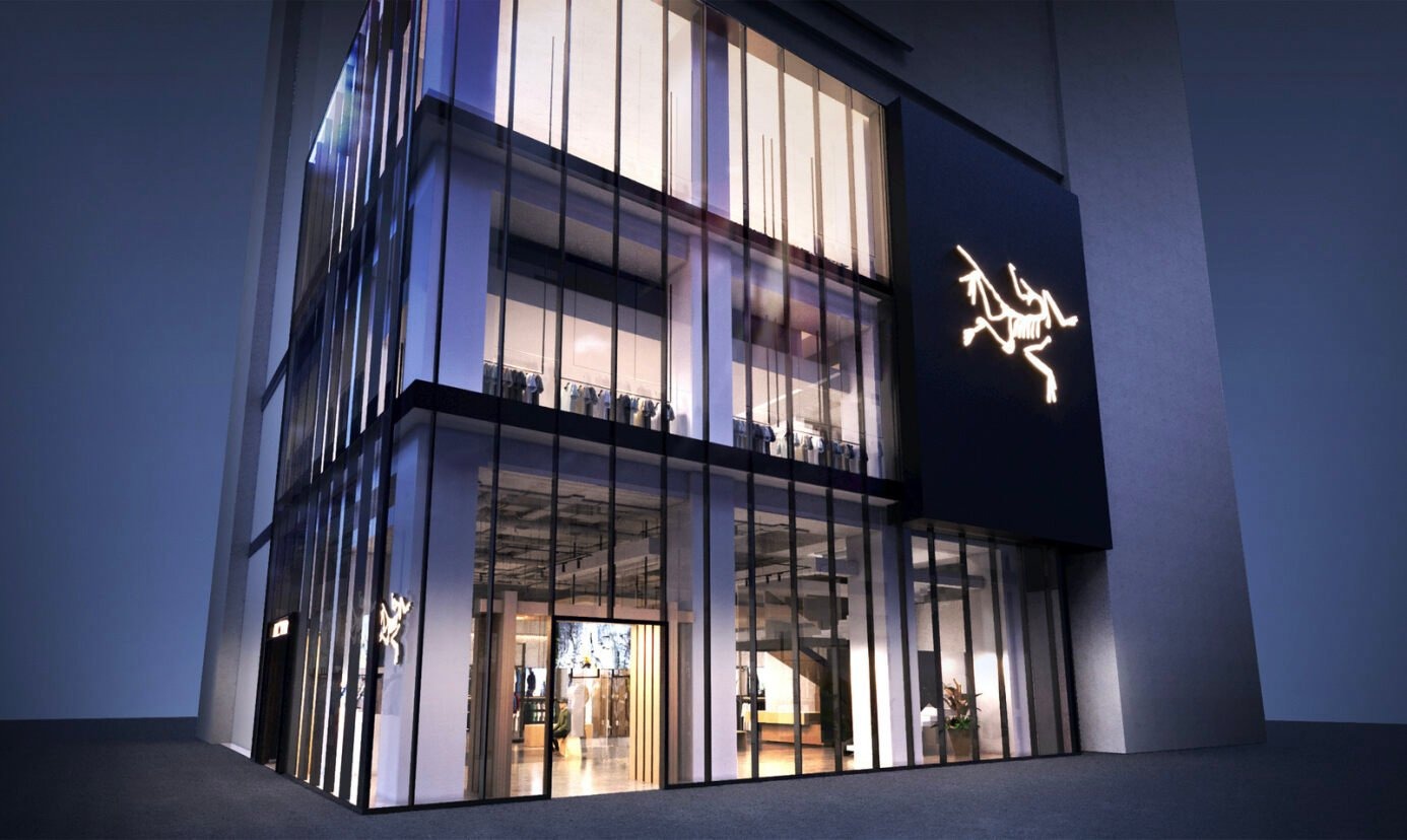 A photograph of Arc'teryx's flagship store in Osaka, Japan, with the Arc'teryx Beta Cafe food