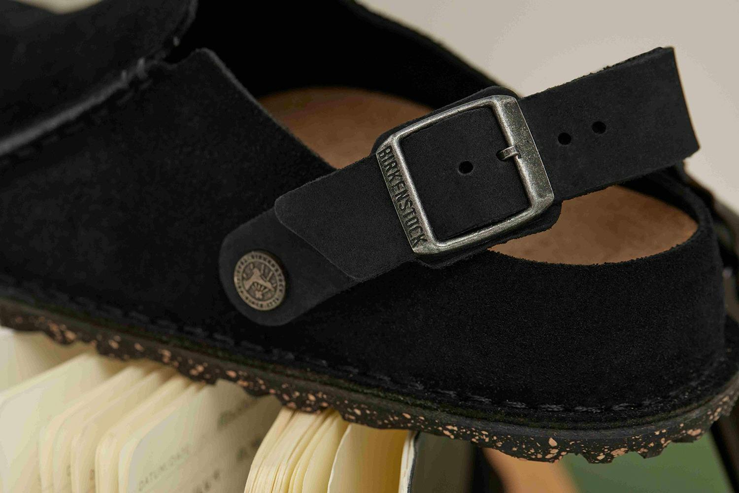 A photo of Birkenstock's new Lutry clog in brown or black suede