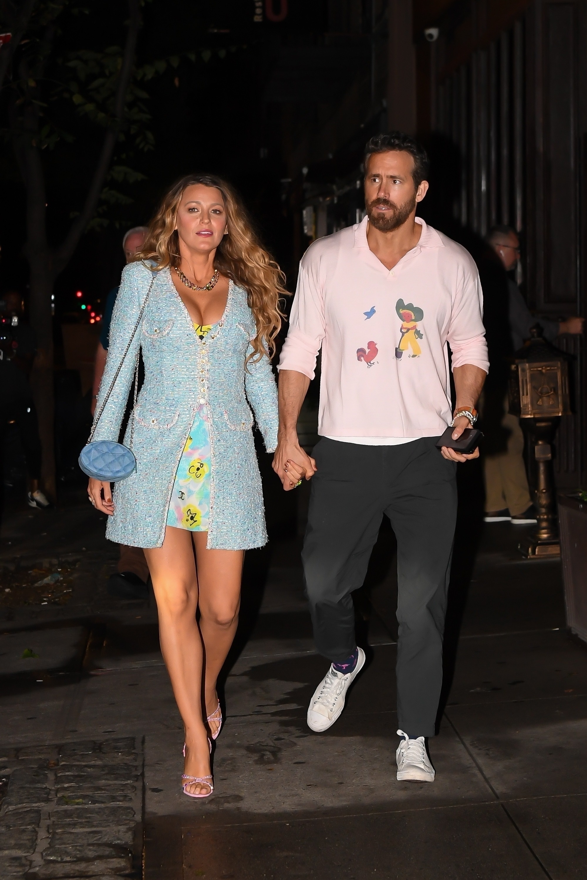 Ryan Reynolds & Blake Lively seen on a September 12 date in NYC wearing blue tweed & a cowboy shirt